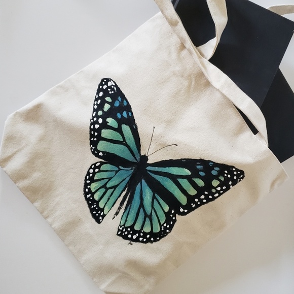 Handpainted Butterfly Canvas Tote Bag - Picture 2 of 5